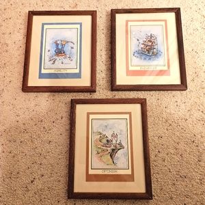 Set of 3 framed matted prints  humility, endurance, optimism